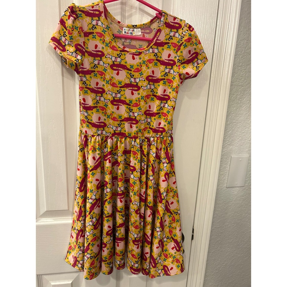 Dot Dot Smile Girls Yellow Animal Print Short Sleeve‎ Fit & Flare Dress Size 7